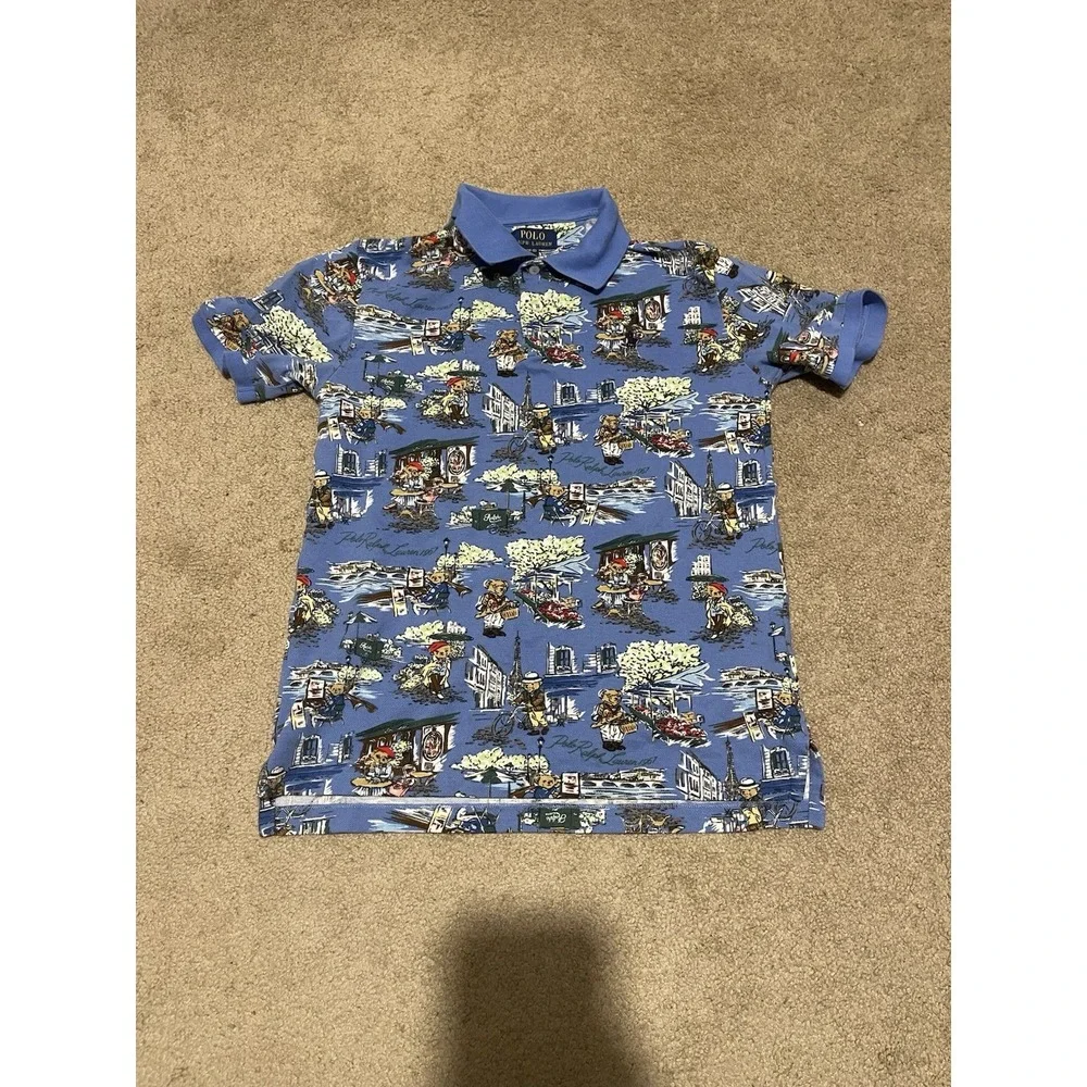 Polo Ralph Lauren Paris Print Mesh Shirt Boys Size Large